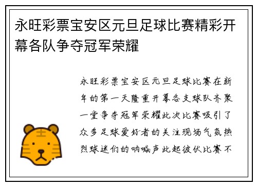 永旺彩票宝安区元旦足球比赛精彩开幕各队争夺冠军荣耀