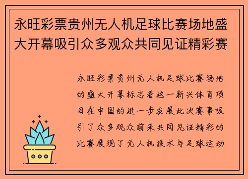 永旺彩票贵州无人机足球比赛场地盛大开幕吸引众多观众共同见证精彩赛事